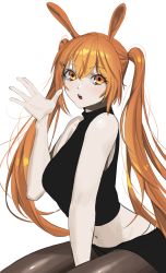 Rule 34 | 1girl, absurdres, bad id, bad pixiv id, black shirt, carrot hair ornament, commission, cowboy shot, crop top, food-themed hair ornament, hair ornament, hand up, highres, long hair, looking at viewer, navel, norunollu, orange eyes, orange hair, original, shirt, simple background, sleeveless, sleeveless shirt, solo, twintails, very long hair, white background