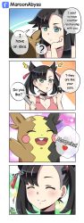 Rule 34 | 2019, 4koma, armpits, artist name, bare shoulders, black choker, black hair, black nails, blush, child, choker, clenched hands, closed eyes, comic, creatures (company), dress, ear piercing, english text, eyelashes, fingernails, flat chest, game freak, gen 8 pokemon, green eyes, happy, highres, jacket, long hair, long image, looking at another, maroonabyss, morpeko, nail polish, nintendo, open mouth, pale skin, pendant choker, piercing, pink dress, pokemon, pokemon (creature), pokemon swsh, punk, sleeveless, sleeveless dress, smile, standing, talking, tall image, twintails, undercut, unworn jacket