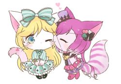 Rule 34 | 2girls, alice (cat busters), artist request, blonde hair, boots, cat, cat busters, cheshire (cat busters), furry, hat, kiss, long hair, multiple girls, pink hair