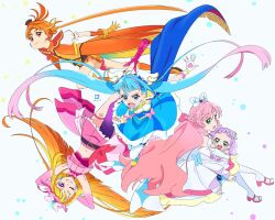 Rule 34 | 1boy, 4girls, ahoge, aqua eyes, ascot, baby, blonde hair, blue eyes, blue hair, boots, bow, brooch, butterfly earrings, cape, cure butterfly, cure prism, cure sky, cure wing, detached sleeves, earrings, ellee-chan, full body, gloves, gradient hair, green eyes, grin, hair bow, hat, heart, heart ahoge, highres, hirogaru sky! precure, jewelry, long hair, magical boy, magical girl, mini hat, mini top hat, miyahara takuya, multicolored hair, multiple girls, nijigaoka mashiro, one eye closed, open mouth, orange gloves, orange hair, pink hair, precure, puffy detached sleeves, puffy sleeves, purple eyes, purple hair, red eyes, short bangs, single sidelock, smile, sora harewataru, top hat, twintails, two-sided cape, two-sided fabric, white ascot, white bow, wing brooch, wing hair ornament