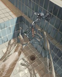 Rule 34 | 1other, faucet, finger, original, pov, role reversal, shadow, sink, solo, tensen (dotted line), tiles, water, what