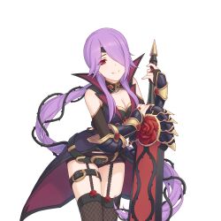 Rule 34 | holding, holding sword, holding weapon, huge weapon, long hair, mitsuki (princess connect!), official art, princess connect!, purple hair, red eyes, sword, transparent background, vambraces, weapon