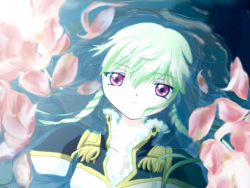 Rule 34 | 00s, 1girl, floating, galaxy angel, green hair, in water, looking at viewer, petals, red eyes, solo, tagme, vanilla h