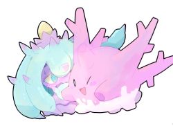 Rule 34 | ;d, blue eyes, blush, blush stickers, colored sclera, corsola, creatures (company), embarrassed, fang, game freak, gen 2 pokemon, gen 7 pokemon, happy, mareanie, nintendo, no humans, one eye closed, open mouth, pokemon, pokemon (creature), pokemon sm, simple background, smile, spikes, sweatdrop, wavy mouth, white background, wink, winter939, yellow sclera