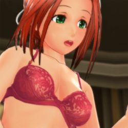 Rule 34 | 1girl, 3d, animated, animated gif, bra, breast expansion, breasts, cleavage, green eyes, illusion soft, large breasts, lowres, musumakeup, red bra, red hair, solo, underwear