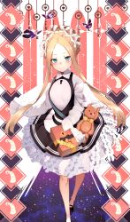 Rule 34 | 1girl, abigail williams (fate), abigail williams (festival outfit) (fate), absurdres, black footwear, black skirt, blonde hair, blue eyes, blush, box, braid, breasts, bug, butterfly, closed mouth, dress, fate/grand order, fate (series), forehead, french braid, full body, gift, gift box, heroic spirit festival outfit, highres, insect, keyhole, legs, long hair, long sleeves, looking at viewer, maid headdress, official alternate costume, parted bangs, pink background, sash, shiro ami, sidelocks, skirt, sleeves past fingers, sleeves past wrists, small breasts, smile, solo, space, sparkle, star (sky), striped, striped background, stuffed animal, stuffed toy, teddy bear, two-tone background, valentine, white background, white dress