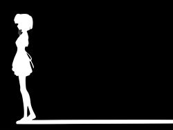 Rule 34 | 00s, 1girl, black background, dark, dress, ef (visual novel), full body, greyscale, high contrast, highres, monochrome, shindou chihiro, short hair, simple background, solo, standing, vector trace