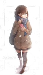 Rule 34 | 1girl, bad id, bad pixiv id, bag, black skirt, black thighhighs, blue scarf, blush, boots, brown eyes, brown footwear, brown hair, buttons, cardigan, cellphone, commentary request, december, full body, glasses, hair ornament, hairclip, highres, holding, holding phone, iphone, jerry3912, long hair, long sleeves, looking to the side, miniskirt, original, over-rim eyewear, phone, pleated skirt, scarf, school uniform, semi-rimless eyewear, shoulder bag, sidelocks, skirt, sleeves past wrists, smartphone, solo, standing, thighhighs