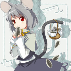 Rule 34 | 1girl, animal ears, basket, female focus, gotyou, grey hair, jewelry, mouse (animal), mouse ears, mouse tail, nazrin, pendant, red eyes, seed, short hair, solo, tail, touhou