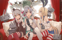 Rule 34 | &gt; &lt;, 10s, 3girls, :&lt;, :3, ahoge, aircraft, airplane, akitsushima (kancolle), amatsukaze (kancolle), anchor, anchor hair ornament, arm up, bare shoulders, black panties, blonde hair, blue eyes, blush, breasts, brown dress, brown eyes, buttons, choker, closed eyes, collarbone, couch, crop top, curtains, dress, earrings, elbow gloves, garter straps, girl sandwich, gloves, hair ornament, hair ribbon, hair tubes, hairband, hat, highleg, highleg panties, jacket, jewelry, kantai collection, lifebuoy, long hair, long sleeves, looking at viewer, military, military uniform, mini hat, miniskirt, multiple girls, nananichi, nishikitaitei-chan, o o, on head, open mouth, panties, pillow, pleated skirt, purple eyes, purple hair, red legwear, rensouhou-chan, rensouhou-kun, ribbon, sailor collar, sailor dress, sandwiched, school uniform, serafuku, shimakaze (kancolle), short dress, side ponytail, silver hair, sitting, skirt, solid circle eyes, striped clothes, striped legwear, striped thighhighs, swim ring, teeth, thighhighs, triangle mouth, turret, two side up, underwear, uniform, white gloves, window, zettai ryouiki, | |