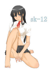 Rule 34 | 1girl, barefoot, breasts, cleavage, feet, no panties, open clothes, open shirt, saitou kengo, shirt, skirt, solo