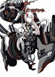 Rule 34 | 10s, 1girl, abyssal ship, amputee, anchor, bandages, breasts, chain, dark persona, detached sleeves, hair ornament, kantai collection, long hair, looking at viewer, ogawa-syou, ogawa shou, oil-paper umbrella, personification, ponytail, red eyes, sketch, skirt, smile, solo, thighhighs, umbrella, white hair, yamato (kancolle)
