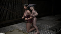 Rule 34 | 1boy, 1girl, ada wong, alicecry, capcom, clothed female nude male, completely nude, highres, nude, ramon salazar, resident evil, resident evil 4, size difference