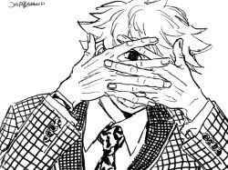 Rule 34 | 1boy, black eyes, blonde hair, covering face, formal, gssy 0, highres, hunter x hunter, long sleeves, looking at viewer, male focus, monochrome, necktie, pariston hill, short hair, simple background, solo, suit, upper body