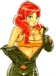 Rule 34 | bra, green eyes, itou eito, lingerie, long hair, lowres, red hair, sports bra, underwear, undressing
