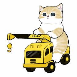 Rule 34 | :&lt;, cat, construction, crane (machine), driving, highres, hook, kitten, mofu sand, motor vehicle, original, riding, truck, white background