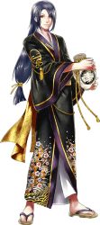 Rule 34 | 10s, 1boy, alternate costume, androgynous, full body, japanese clothes, jirou tachi, kimono, long hair, low-tied long hair, male focus, no socks, official art, sandals, solo, standing, tomida tomomi, touken ranbu, transparent background, yellow eyes