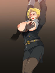 Rule 34 | 1girl, bdsm, blonde hair, blush, bondage, bound, grabbing another&#039;s breast, breasts, breasts out, charlemagne (monsuno), grabbing, greco roman (spiral brain), highres, large breasts, lipstick, makeup, nipples, pantyhose