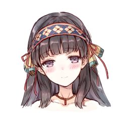Rule 34 | 1girl, atelier (series), atelier shallie, bad id, bad pixiv id, blush, brown eyes, brown hair, collarbone, female focus, hairband, head tilt, hiten (hitenkei), jewelry, looking at viewer, lying, necklace, on stomach, portrait, shallistera (atelier), simple background, smile, solo, white background