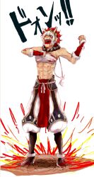 1girl beads biceps blood blood_on_clothes chest_sarashi dark-skinned_female dark_skin fire_emblem fire_emblem_fates highres ikapen mask mask_on_head muscular muscular_female nintendo obliques prayer_beads red_eyes rinkah_(fire_emblem) sarashi solo translation_request