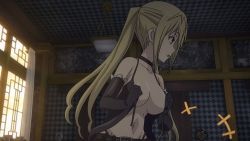 Rule 34 | 10s, 1girl, black gloves, blonde hair, breasts, choker, cleavage, elbow gloves, gloves, gothic lolita, large breasts, lieselotte sherlock, lolita fashion, navel, no bra, open clothes, revealing clothes, tagme, trinity seven, twintails