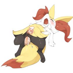 Rule 34 | 1boy, 1girl, animal ear fluff, animal ears, animal hands, animal nose, black fur, blush, body fur, braixen, closed eyes, creatures (company), cum, cum in pussy, disembodied penis, ejaculation, full body, furry, furry female, game freak, gen 6 pokemon, hetero, highres, interspecies, nintendo, open mouth, penis, pokemon, pokemon (creature), pokephilia, sex, simple background, snout, solo focus, spread legs, tail, tearing up, uncensored, underwear, uterus, vaginal, white background, white fur, x-ray, yellow fur, youjo modoki