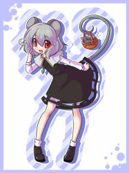 Rule 34 | 1girl, animal ears, basket, bent over, female focus, full body, grey hair, jewelry, mouse (animal), mouse ears, mouse tail, mousegirl, nazrin, pendant, red eyes, shoes, short hair, socks, solo, spazzykoneko, standing, tail, touhou, white background