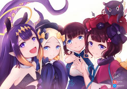 Rule 34 | 4girls, abigail williams (fate), absurdres, artist name, blue eyes, bow, breasts, china dress, chinese clothes, closed mouth, commentary, creator connection, crossover, dress, english commentary, fate/grand order, fate (series), flower, hair bow, hair flower, hair ornament, hair ribbon, hat, highres, hololive, hololive english, katsushika hokusai (fate), long hair, long sleeves, looking at viewer, mixed-language commentary, multiple girls, multiple hair bows, ninomae ina&#039;nis, ninomae ina&#039;nis (1st costume), open mouth, parted hair, patreon logo, pixiv logo, pointy ears, purple eyes, ribbon, selfie, short hair, small breasts, smile, squid, tentacles, trait connection, virtual youtuber, yang guifei (fate), yang guifei (first ascension) (fate), zee n3