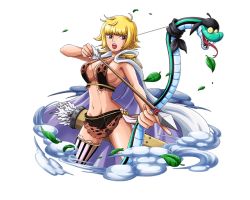 Rule 34 | 1girl, animal, arrow (projectile), asymmetrical legwear, blonde hair, bodskih, bow (weapon), bra, breasts, brown bra, brown eyes, brown skirt, cleavage, groin, holding, holding animal, holding bow (weapon), holding weapon, large breasts, looking at viewer, marguerite (one piece), miniskirt, navel, one piece, one piece treasure cruise, open mouth, short hair, sideboob, skirt, solo, stance, standing, striped clothes, striped thighhighs, thighhighs, tongue, transparent background, underwear, uneven legwear, vertical-striped clothes, vertical-striped thighhighs, weapon