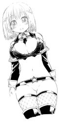 Rule 34 | breasts, cleavage, fantasy earth zero, fbc, gloves, greyscale, large breasts, monochrome, no panties, open clothes, open shirt, shirt, solo, thighhighs