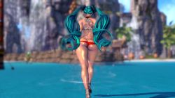 Rule 34 | 10s, 3d, aqua hair, ass, beach, bikini, blade &amp; soul, breasts, day, gon (blade &amp; soul), huge ass, huge breasts, large breasts, nail polish, solo, swimsuit, twintails