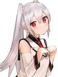 Rule 34 | 1girl, bare shoulders, black shirt, blush, closed mouth, collared shirt, detached sleeves, hair between eyes, hands up, highres, idemitsu, isla (plastic memories), jacket, long hair, necktie, plastic memories, red eyes, red necktie, shirt, sidelocks, silver hair, simple background, sleeveless, sleeveless jacket, solo, twintails, upper body, very long hair, white background, white jacket, white sleeves