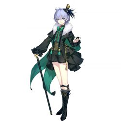 Rule 34 | 1girl, androgynous, benghuai xueyuan, black headwear, black jacket, black shorts, black socks, blue eyes, bridal garter, cane, closed mouth, crossdressing, female focus, full body, gloves, green scarf, grey hair, hat, holding, holding cane, honkai (series), jacket, looking at viewer, melin cavendish, mini hat, mini top hat, official alternate costume, official art, scarf, short hair, shorts, simple background, socks, solo, third-party source, top hat, transparent background, white gloves