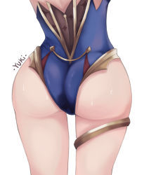 Rule 34 | 1girl, artist request, ass, ass focus, from behind, genshin impact, head out of frame, highres, huge ass, leotard, mona (genshin impact), shiny clothes, shiny skin, solo, sweat, thighlet