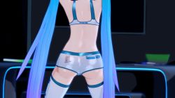 Rule 34 | 1girl, 3d, animated, animated gif, arms up, ass, ass shake, back, dancing, elbow gloves, from behind, gloves, green hair, gs-mantis, hatsune miku, jiggle, long hair, shiny skin, short shorts, shorts, solo, thighhighs, twintails, vocaloid