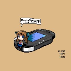 Rule 34 | 1girl, handheld game console, identity, lowres, obscur, oekaki, pixel art, playstation portable, solo
