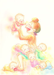 Rule 34 | 10s, baby, colored pencil (medium), holding, matsuno matsuyo, mother and son, osomatsu-san, painting (medium), sextuplets, tkmkgs eirk 201, traditional media, watercolor (medium)