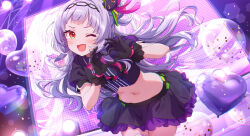 Rule 34 | 1girl, black gloves, gloves, grey hair, hololive, long hair, looking at viewer, mikami nacaba, murasaki shion, one eye closed, open mouth, solo, virtual youtuber, yellow eyes