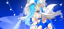 Rule 34 | 1girl, animal ears, bare shoulders, between breasts, blue background, blue collar, blue eyes, blue feathers, blue hair, blue lips, body writing, breasts, closed mouth, collar, collarbone, cropped, dated, dripping, eyeshadow, feathers, hair ornament, highres, league of legends, leash, light blue eyes, light blue hair, lipstick, long hair, makeup, multicolored hair, o-ring, paint, paint on body, paint splatter, paint splatter on face, qi1san, red eyes, see-through, smeared lipstick, solo, star (symbol), star hair ornament, upper body, veil, white hair, xayah