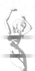 Rule 34 | 1girl, alice margatroid, breasts, censored, female focus, greyscale, highres, medium breasts, monochrome, nude, puppet strings, short hair, simple background, solo, spacezin, touhou, white background