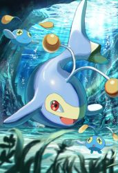Rule 34 | anglerfish, bad id, bad twitter id, chinchou, commentary request, creatures (company), evolutionary line, fish, foam, game freak, gen 2 pokemon, lanturn, light beam, looking at viewer, nintendo, no humans, open mouth, pokemon, pokemon (creature), red eyes, rowdon, tongue, underwater