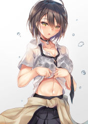 Rule 34 | 1girl, :o, ahoge, alternate costume, azur lane, baltimore (after-school ace) (azur lane), baltimore (azur lane), beige sweater, black necktie, black skirt, bra, braid, breasts, choker, cleavage, clothes around waist, clothes lift, collarbone, collared shirt, commentary request, glint, highres, inoue takuya (tactactak), large breasts, lifted by self, looking at viewer, navel, necktie, pink bra, pleated skirt, school uniform, see-through, shirt, shirt lift, short hair, short sleeves, skirt, solo, stomach, sweater, sweater around waist, underwear, water drop, wet, wet clothes, white shirt, yellow eyes