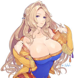 Rule 34 | 1girl, amano yoshitaka design, blonde hair, blue eyes, breasts, celes chere, cleavage, closed mouth, final fantasy, final fantasy brave exvius, final fantasy vi, fuwafuwatoufu, hair ornament, highres, large breasts, long hair, looking at viewer, solo, war of the visions: final fantasy brave exvius