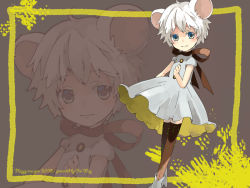 Rule 34 | 00s, 2008, animal ears, dress, loo, mouse ears, new year, original, short hair, solo, thighhighs, wallpaper, white hair