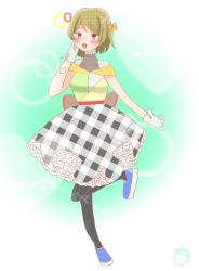 Rule 34 | 1girl, artist name, artist request, bare shoulders, black legwear, blue footwear, blush, bow, breasts, brown hair, checkered clothes, checkered skirt, collarbone, dress, female focus, full body, gloves, hair between eyes, hair bow, hand on own cheek, hand on own face, highres, jewelry, koizumi hanayo, looking at viewer, love live!, love live! school idol project, miniskirt, multicolored clothes, multicolored dress, necklace, necktie, orange bow, parted lips, pearl necklace, plaid, plaid dress, plaid skirt, pleated, pleated dress, pleated skirt, purple eyes, shoes, short hair, skirt, sleeveless, sleeveless dress, smile, solo, standing, standing on one leg, white gloves