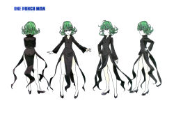 Rule 34 | 1girl, character sheet, colored skin, copyright name, female focus, green hair, highres, multiple views, official art, one-punch man, pelvic curtain, production art, scan, scan artifacts, tatsumaki, white skin, zip available
