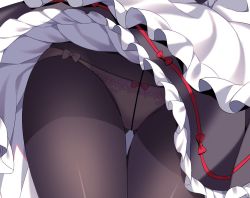 Rule 34 | 1girl, apron, crotch seam, frilled skirt, frills, gluteal fold, harusame (kancolle), kantai collection, maid, maid apron, panties, panties under pantyhose, pantyhose, ringo sui, skirt, solo, thigh gap, thighband pantyhose, underwear