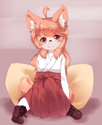 Rule 34 | 1girl, animal ears, blush, brown hair, dog ears, dog tail, furry, furry female, fuu (frol), highres, japanese clothes, kohaku (fuu), long hair, looking at viewer, miko, original, smile, snout, solo, tail