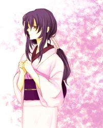 Rule 34 | 1girl, female focus, hiyokokko, japanese clothes, kimono, long hair, lowres, ponytail, purple eyes, purple hair, rurouni kenshin, solo, yukishiro tomoe