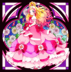 Rule 34 | 1girl, absurdres, aqua eyes, blonde hair, bow, choker, cure flora, cure flora (mode elegant), dress, dress bow, earrings, gloves, go! princess precure, haruno haruka, highres, jewelry, kuzumochi, long hair, looking at viewer, multicolored hair, open mouth, pink hair, precure, puffy sleeves, ribbon, solo, two-tone hair, waist bow
